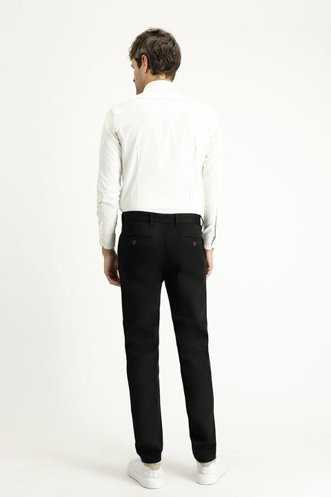 Black Regular Fit Standard Cut Lycra Canvas / Chino Trousers