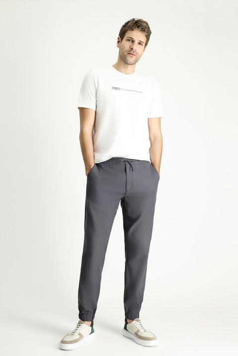 Dark Grey Regular Fit Standard Cut Elasticated Waist Drawstring Cotton Jogger Pants