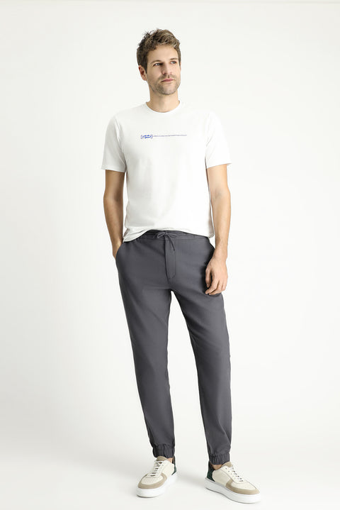 Dark Grey Regular Fit Standard Cut Elasticated Waist Drawstring Cotton Jogger Pants