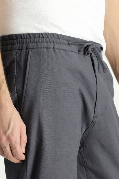 Dark Grey Regular Fit Standard Cut Elasticated Waist Drawstring Cotton Jogger Pants