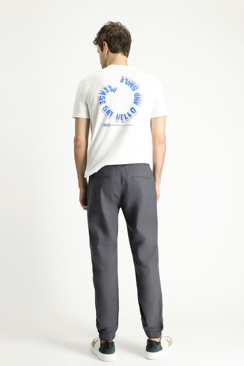 Dark Grey Regular Fit Standard Cut Elasticated Waist Drawstring Cotton Jogger Pants