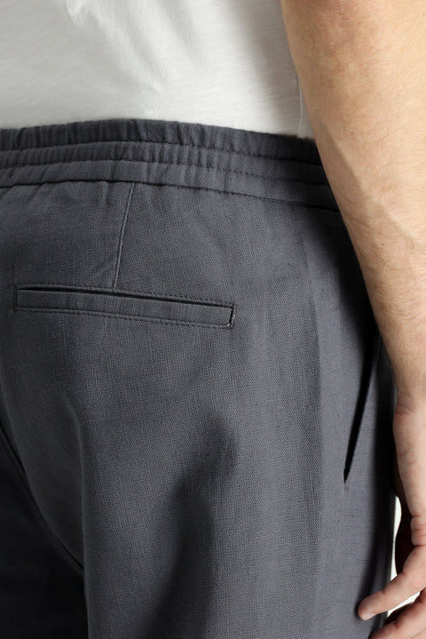 Dark Grey Regular Fit Standard Cut Elasticated Waist Drawstring Cotton Jogger Pants