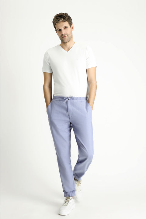 Light Blue Regular Fit Standard Cut Elasticated Waist Drawstring Cotton Jogger Pants