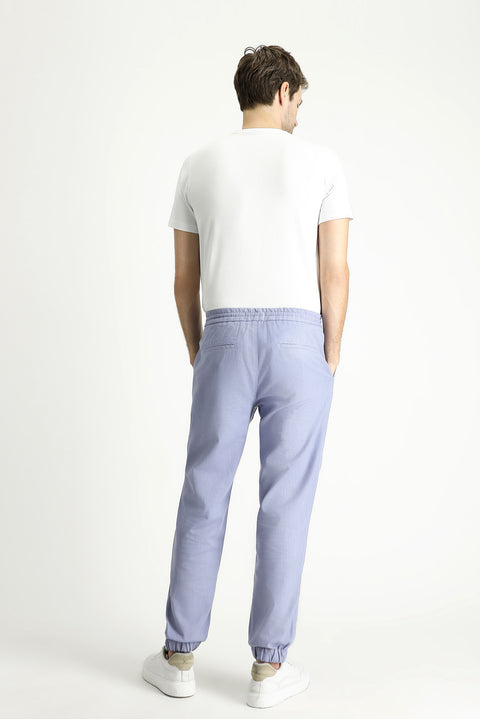 Light Blue Regular Fit Standard Cut Elasticated Waist Drawstring Cotton Jogger Pants