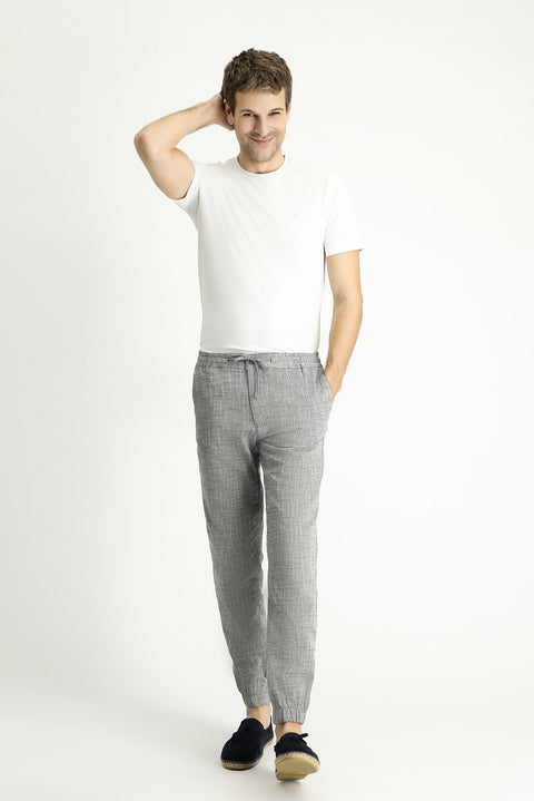 Dark Navy Regular Fit Standard Cut Elasticated Waist Cotton Jogger Pants with Drawstring