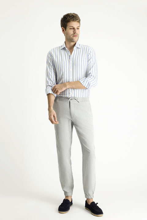 Pale Blue Regular Fit Standard Cut Elasticated Waist Drawstring Cotton Jogger Trousers
