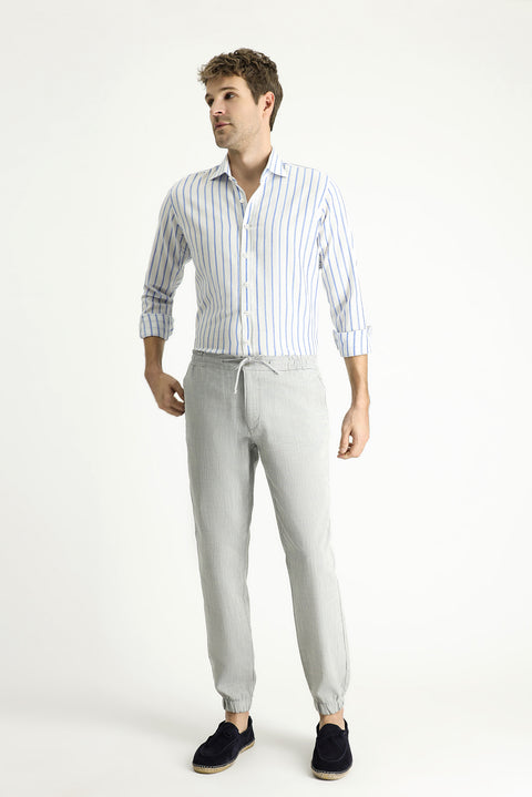 Pale Blue Regular Fit Standard Cut Elasticated Waist Drawstring Cotton Jogger Trousers