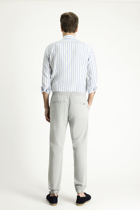 Pale Blue Regular Fit Standard Cut Elasticated Waist Drawstring Cotton Jogger Trousers