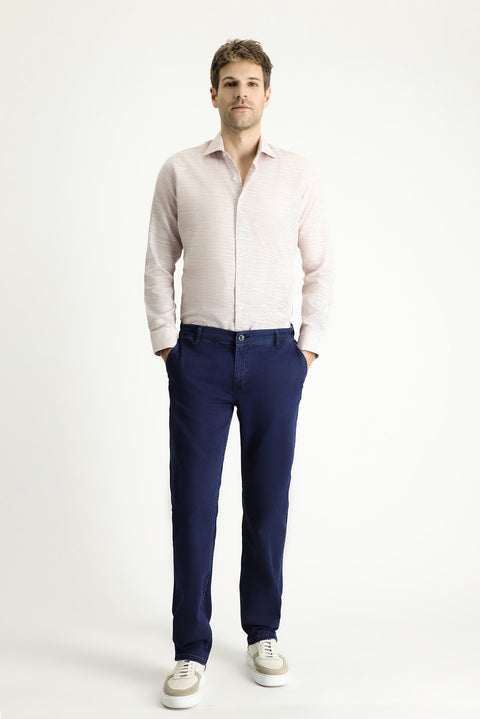 Orta Lacivert Regular Fit Standart Kesim Beli Lastikli Likralı Denim Look Pantolon