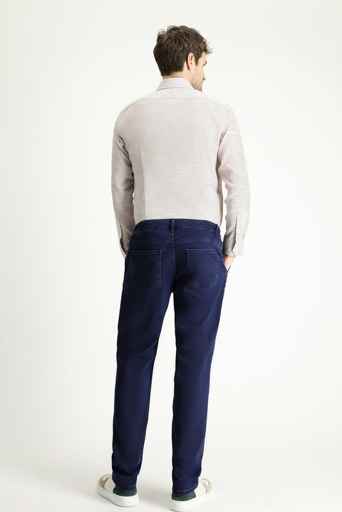Orta Lacivert Regular Fit Standart Kesim Beli Lastikli Likralı Denim Look Pantolon