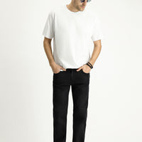 Siyah Regular Fit Standart Kesim Likralı Denim Look Pantolon