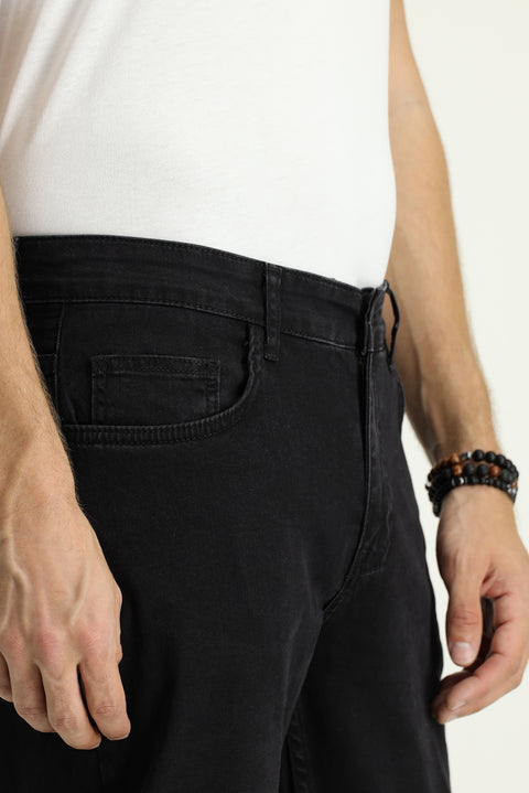 Black Relaxed Fit Lycra Denim Look Trousers