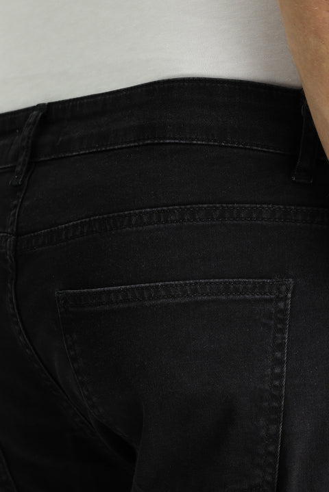 Siyah Regular Fit Standart Kesim Likralı Denim Look Pantolon