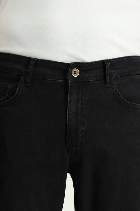 Black Relaxed Fit Lycra Denim Look Trousers