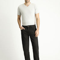 Dark Charcoal Relaxed Fit Stretch Denim Look Trousers