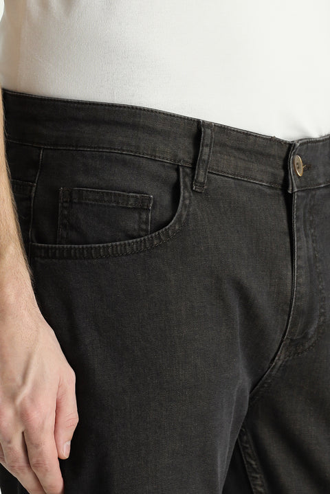 Dark Charcoal Relaxed Fit Stretch Denim Look Trousers