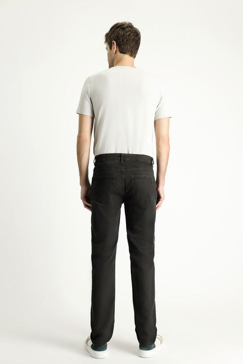 Dark Charcoal Regular Fit Standard Cut Lycra Denim Look Trousers
