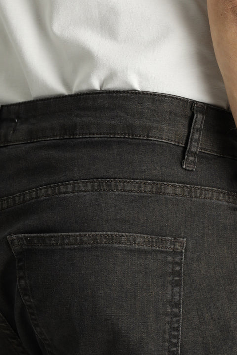 Dark Charcoal Relaxed Fit Stretch Denim Look Trousers