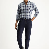Dark Navy Regular Fit Standard Cut Lycra Denim Look Trousers