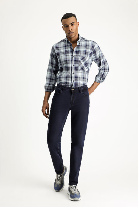 Dark Navy Relaxed Fit Stretchy Denim Look Trousers