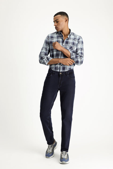 Dark Navy Relaxed Fit Stretchy Denim Look Trousers