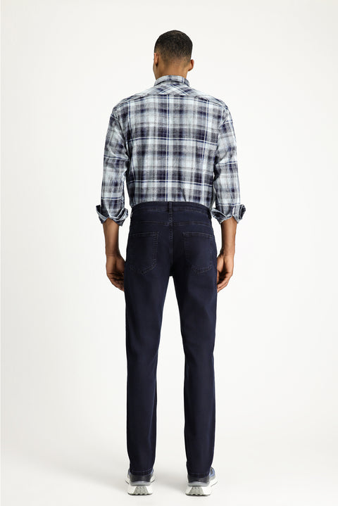 Dark Navy Relaxed Fit Stretchy Denim Look Trousers