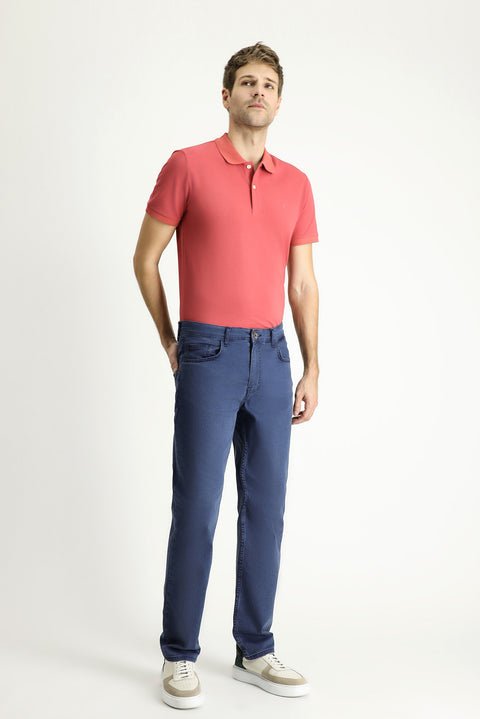 Dark Blue Relaxed Fit Stretchy Denim Look Trousers
