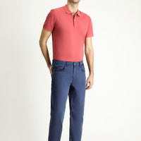 Dark Blue Regular Fit Standard Cut Lycra Denim Look Trousers