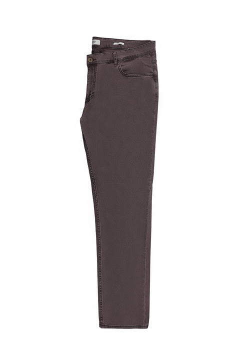 Dark Burgundy Regular Fit Standard Cut Lycra Denim Look Trousers