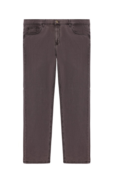Dark Burgundy Relaxed Fit Stretch Denim Look Trousers