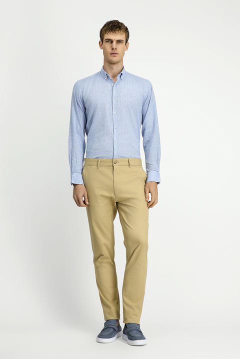 Light Beige Regular Fit Standard Cut Lycra Canvas / Chino Pants