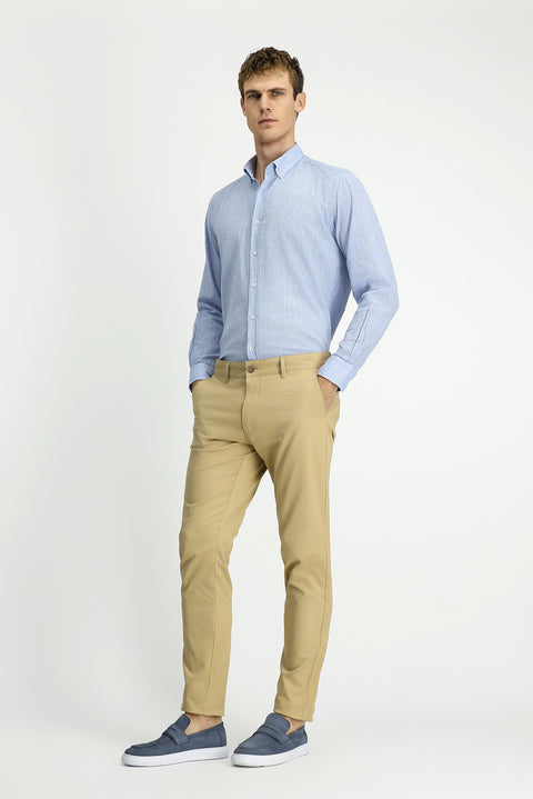 Light Beige Regular Fit Standard Cut Lycra Canvas / Chino Pants