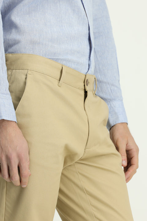 Light Beige Regular Fit Standard Cut Lycra Canvas / Chino Pants
