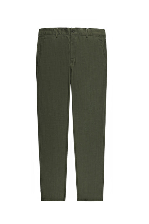 Orta Haki Relaxed Fit Rahat Kesim Keten Karışımlı Kanvas / Chino Pantolon
