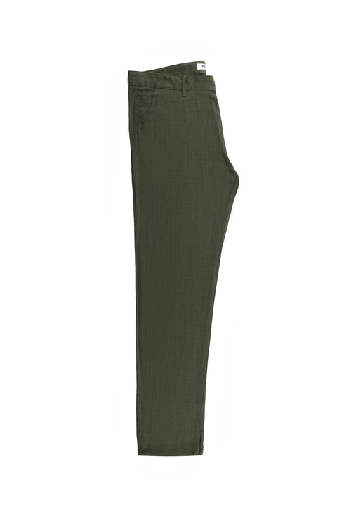 Orta Haki Relaxed Fit Rahat Kesim Keten Karışımlı Kanvas / Chino Pantolon