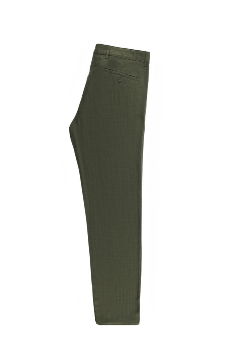 Orta Haki Relaxed Fit Rahat Kesim Keten Karışımlı Kanvas / Chino Pantolon