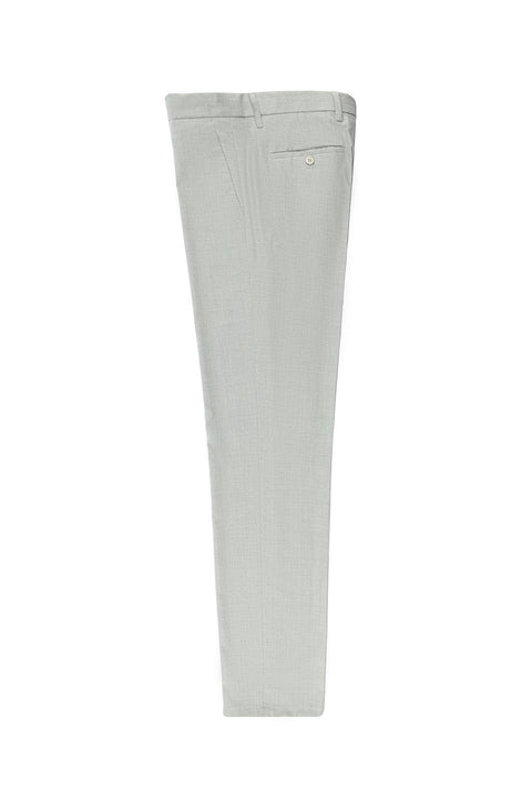 Light Grey 7 Drop Slim Fit Narrow Cut Patterned Elastic Waist Drawstring Lycra Classic Fabric Trousers