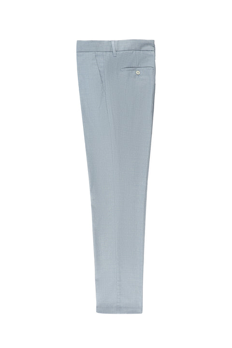 Light Blue 7 Drop Slim Fit Narrow Cut Patterned Elastic Waist Drawstring Lycra Classic Fabric Trousers