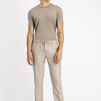 Light Mink 7 Drop Slim Fit Narrow Cut Patterned Elastic Waist Drawstring Lycra Classic Fabric Trousers
