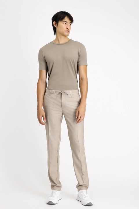 Light Mink 7 Drop Slim Fit Narrow Cut Patterned Elastic Waist Drawstring Lycra Classic Fabric Trousers