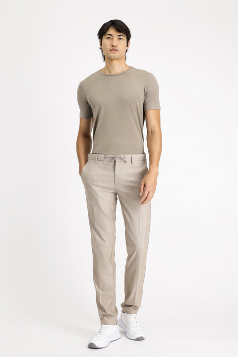 Light Mink 7 Drop Slim Fit Narrow Cut Patterned Elastic Waist Drawstring Lycra Classic Fabric Trousers