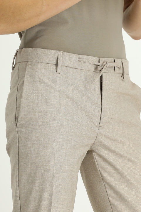 Light Mink 7 Drop Slim Fit Narrow Cut Patterned Elastic Waist Drawstring Lycra Classic Fabric Trousers