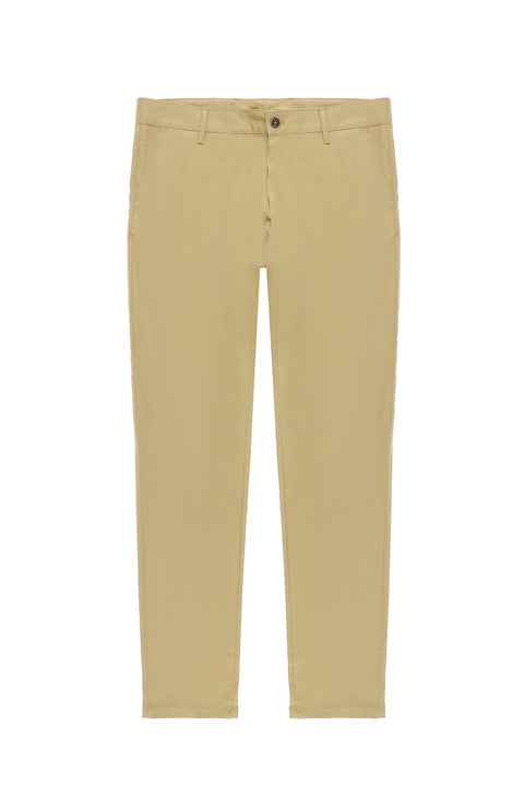 Mid-Beige Regular Fit Standard Cut Stretch Canvas / Chino Trousers