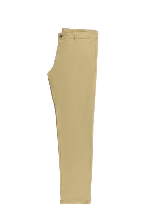 Mid-Beige Regular Fit Standard Cut Stretch Canvas / Chino Trousers