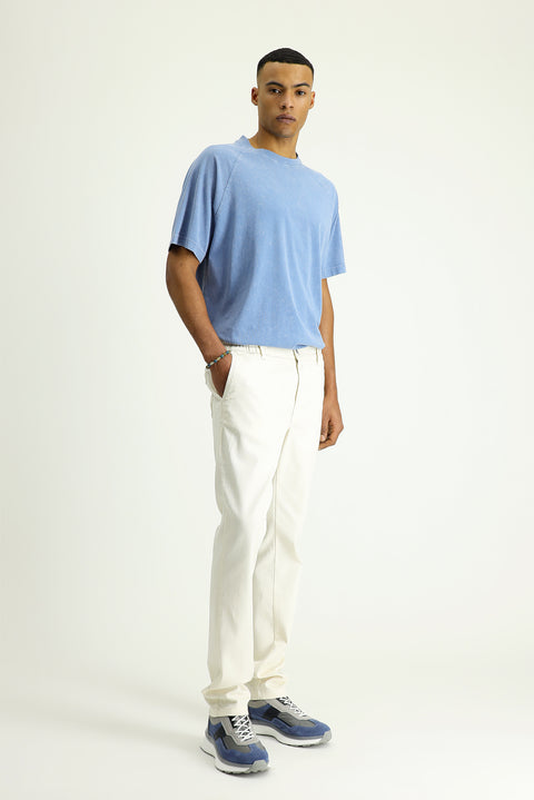 Ecru Regular Fit Standard Cut Elasticated Waist Stretchy Canvas / Chino Trousers