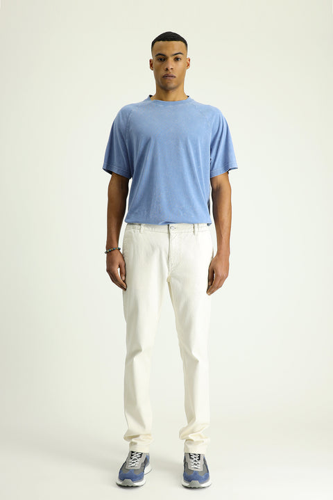 Ecru Regular Fit Standard Cut Elasticated Waist Stretchy Canvas / Chino Trousers