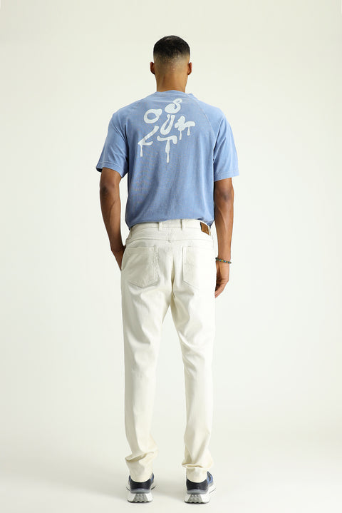 Ecru Regular Fit Standard Cut Elasticated Waist Stretchy Canvas / Chino Trousers