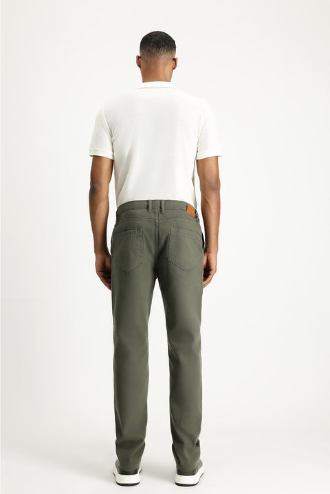 Orta Haki Regular Fit Standart Kesim Beli Lastikli Likralı Kanvas / Chino Pantolon