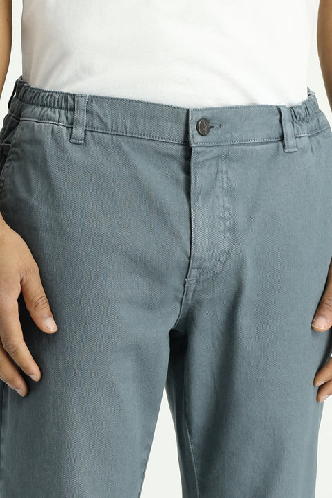 Petrol Green Regular Fit Standard Cut Elasticated Waist Stretchy Canvas / Chino Trousers