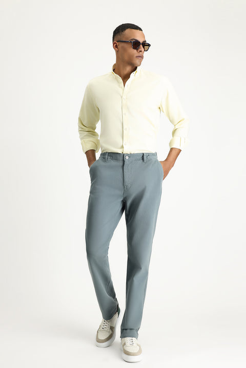 Petrol Green Regular Fit Standard Cut Elasticated Waist Stretchy Canvas / Chino Trousers